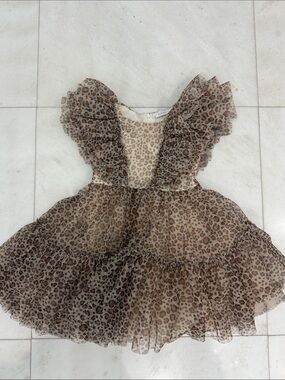 Mona Lisa Ruffled Leopard Tulle Dress in Brown
